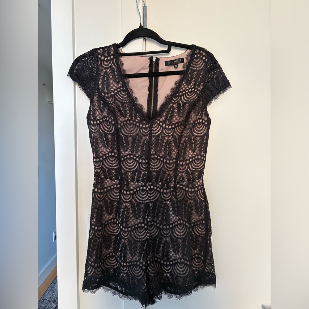 Dynamite Black and Beige Lace Romper / Jumpsuit